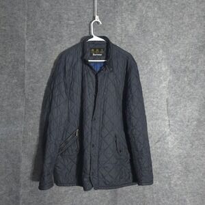 Barbour Quilted Jacket Mens XL Navy Blue Diamond Stitch Zip Snap Field Coat
